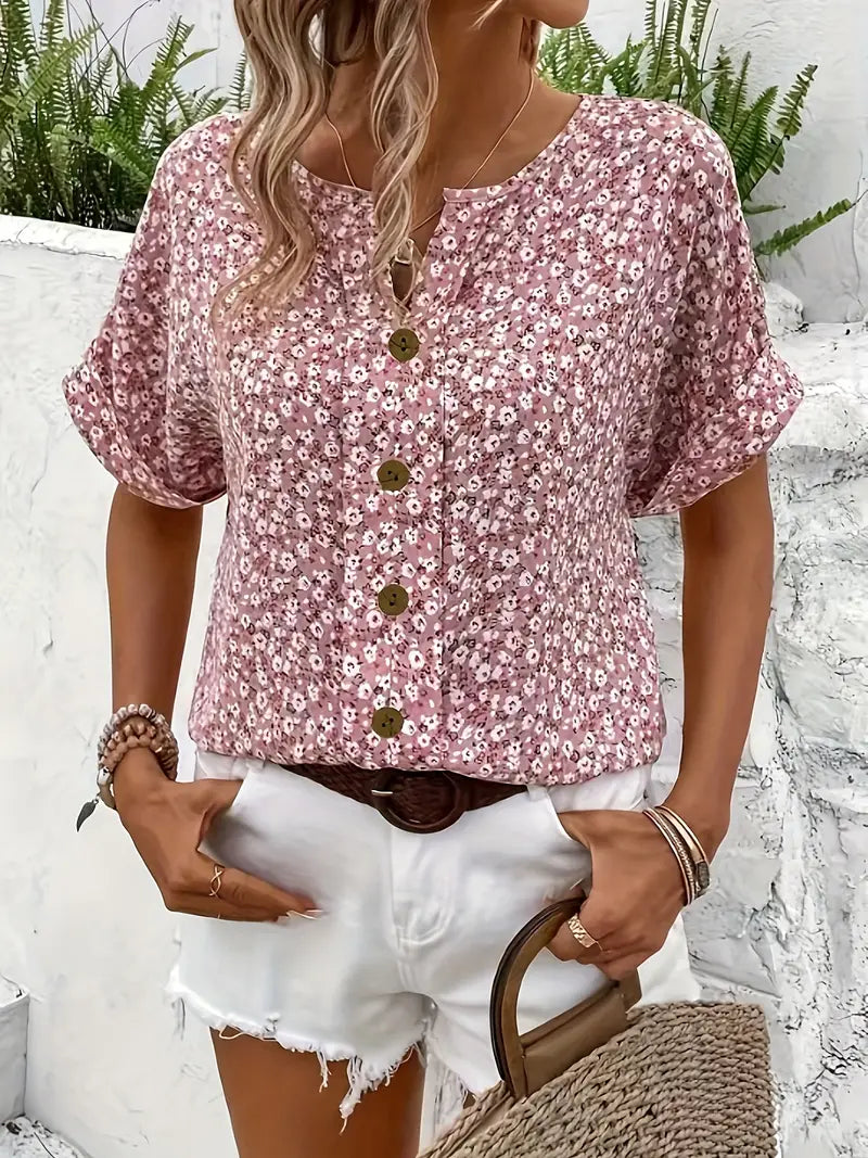 Cuffed Sleeve Floral Printed Blouse