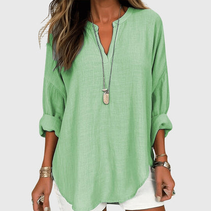 Loose Fit Rolled Sleeve V Neck Shirt