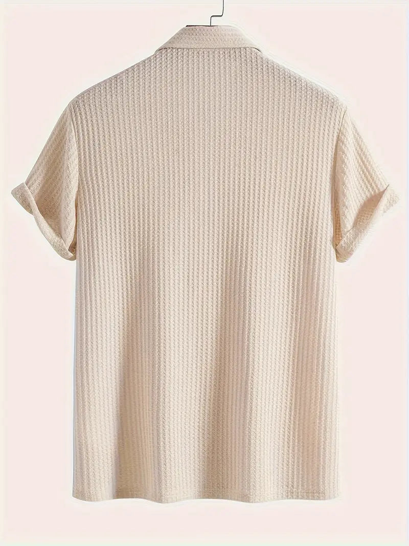 Short Collared Buttoned Textured Ribbed Straight Shirt