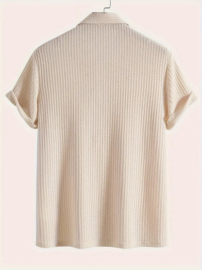 Short Collared Buttoned Textured Ribbed Straight Shirt