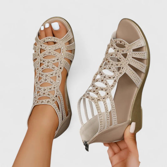 Cutout Caged Strappy Zipped Open Sandals