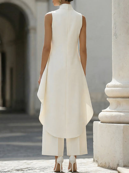 Asymmetric Layered Sleeveless Top & Wide-Leg Trousers Set