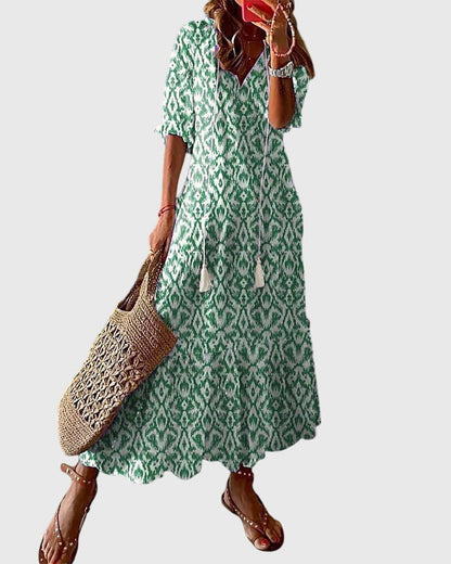 Patterned Short-Sleeve Dress