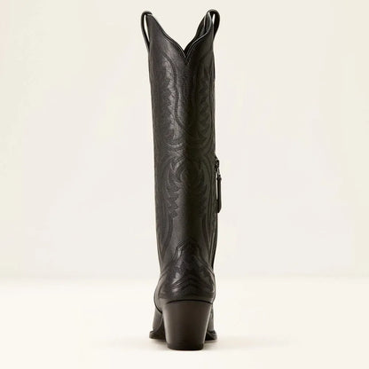 Patterned Zipped Stacked Pointed Tall Boots