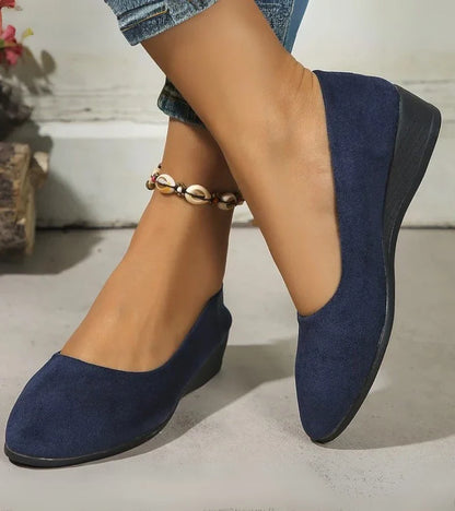 Round Toe Slip On Low Wedge Shoes