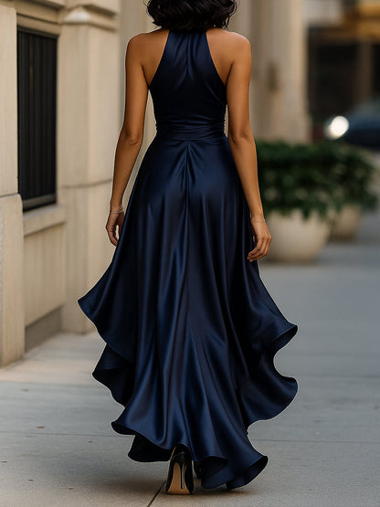 Halter Ruched Ruffled Dress