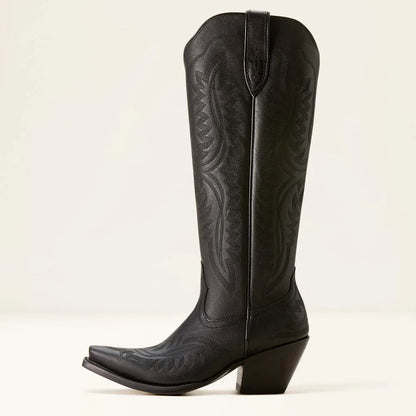 Patterned Zipped Stacked Pointed Tall Boots