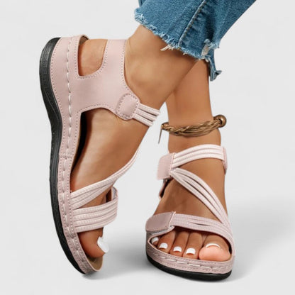 Open Toe Platform Criss Cross Hook Loop Textured Sandals