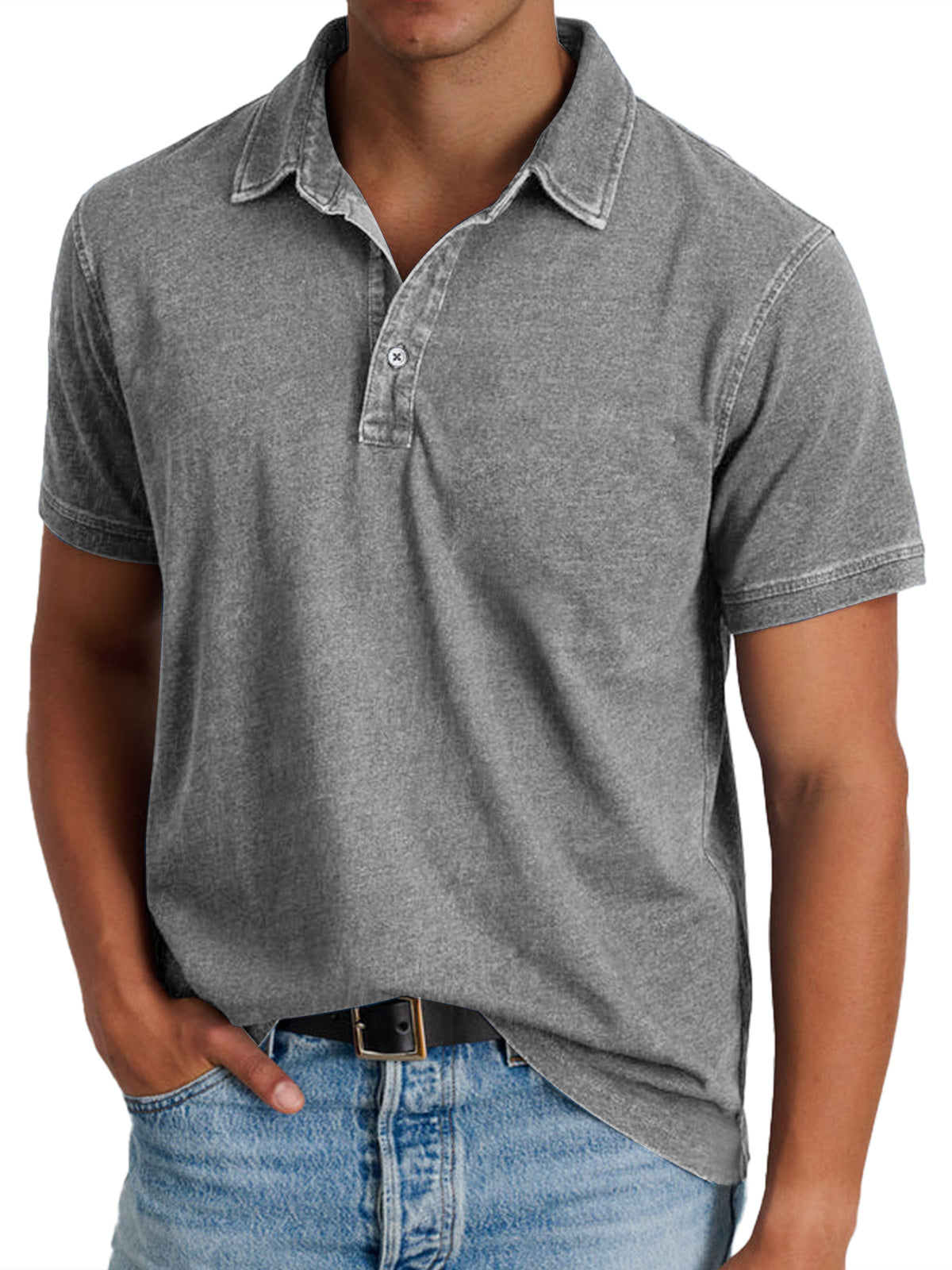 Collared Buttoned Washed Solid Straight Relaxed Shirt