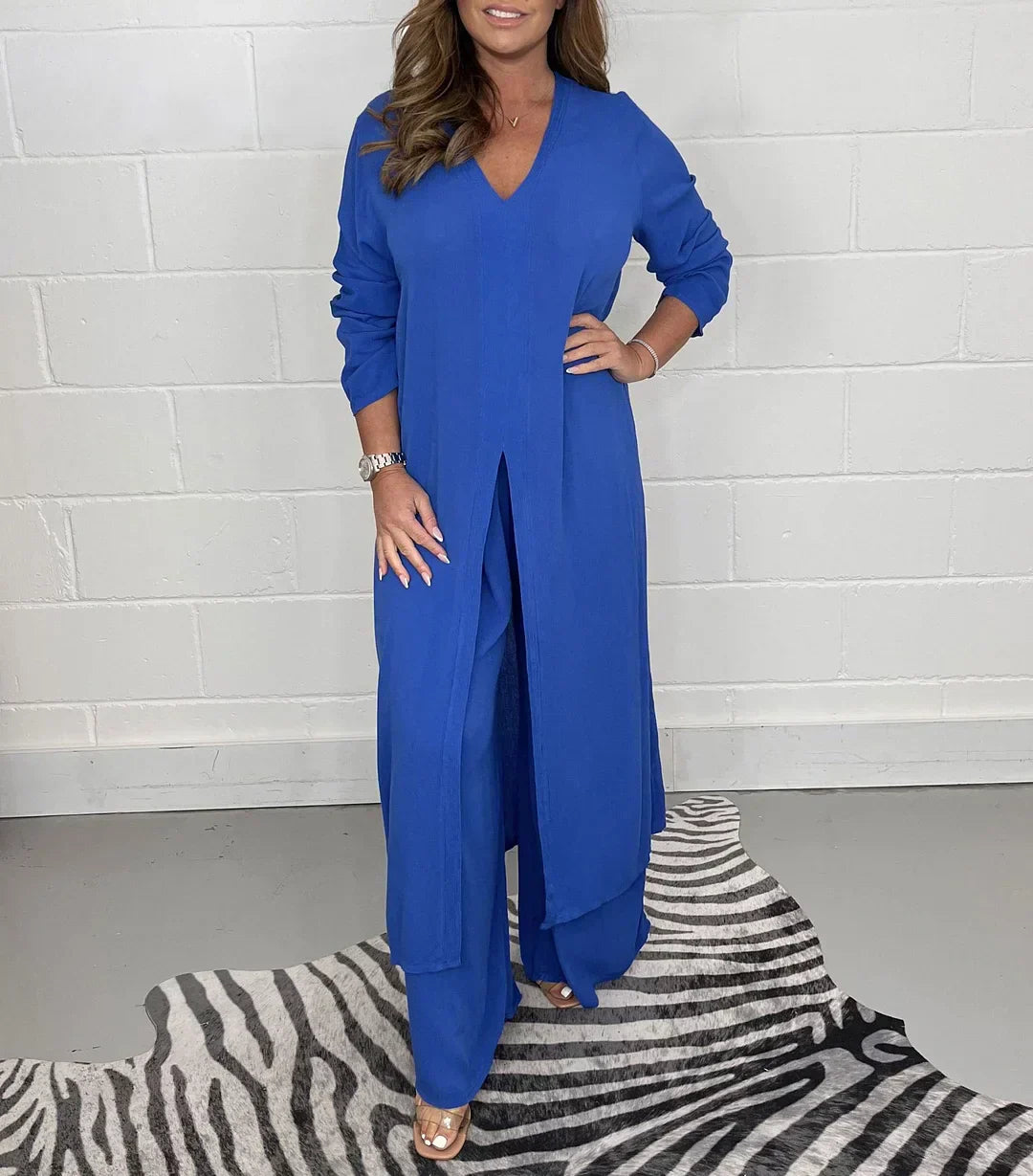 Long Sleeve V Neck Slit Set