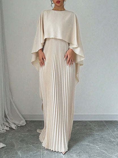 Cape Layered Pleated Round High Maxi Dress