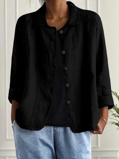 Collared Button Down Three Quarter Sleeve Blouse
