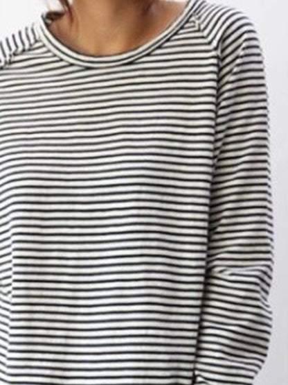 Crew Neck Long Sleeve Striped Sweatshirt For Women