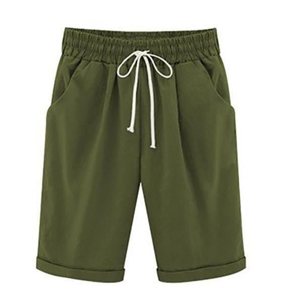 Tied Gathered Loose Pocketed Cuffed Solid Shorts