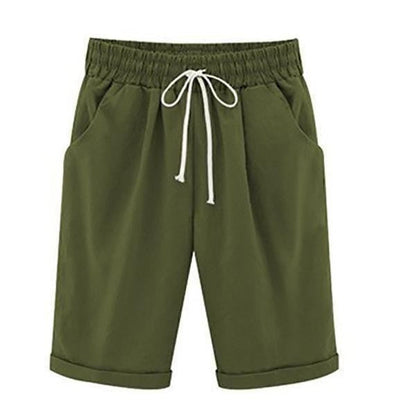 Tied Gathered Loose Pocketed Cuffed Solid Shorts