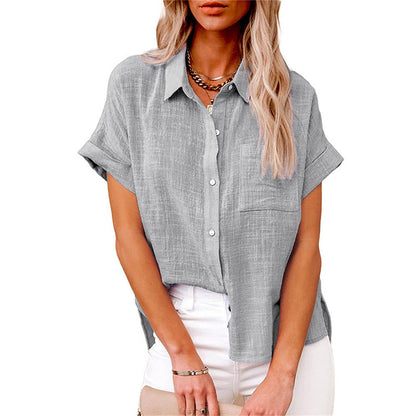 Textured Point Collar Pocket Front Blouse
