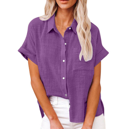 Textured Point Collar Pocket Front Blouse