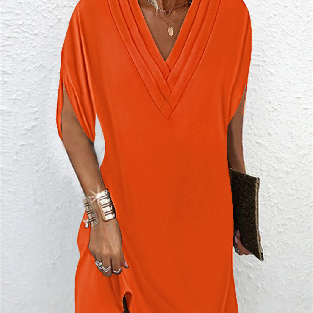 Pleated V-Neck Dress - Short
