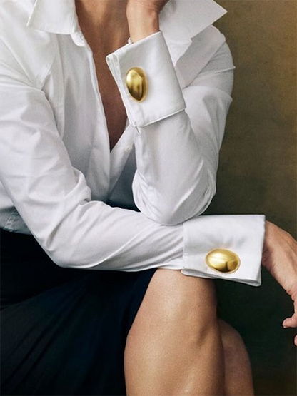 Collared Buttoned Long Cuffed Seamed Blouse