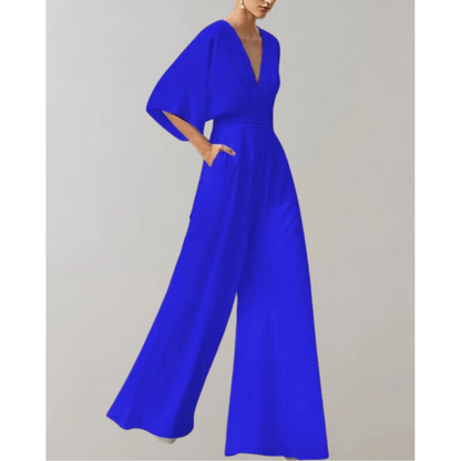 Wide Leg V Neck Flutter Sleeve Jumpsuit