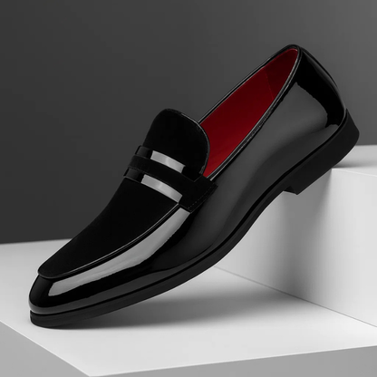 Glossy Paneled Banded Stitched Heeled Loafers