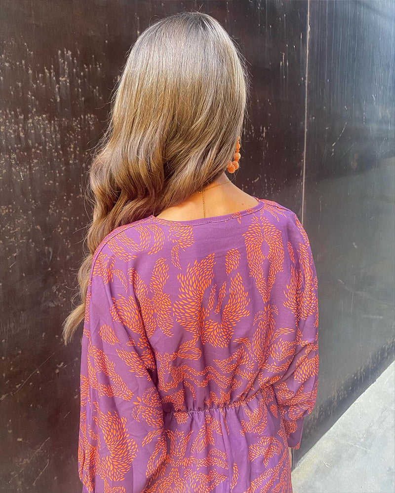 Knotted Plunging Printed Midi Dress
