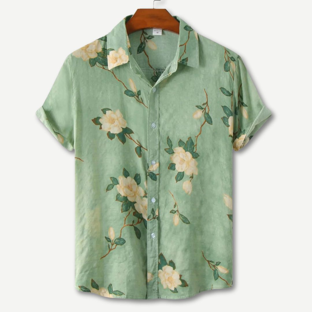 Floral Collared Buttoned Rolled Curved Loose Shirt