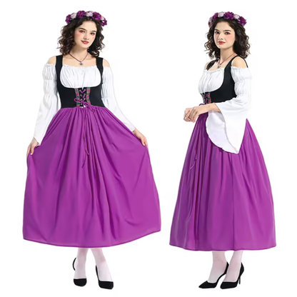 Women's Off-Shoulder Long Sleeve Lace-Up Maxi Oktoberfest Dress