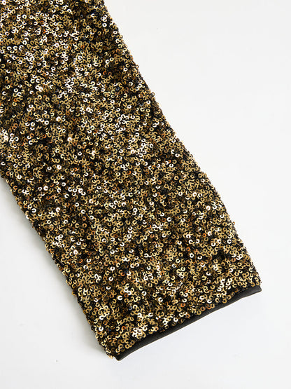 Asymmetric Sequin Mock Neck Slit Dress