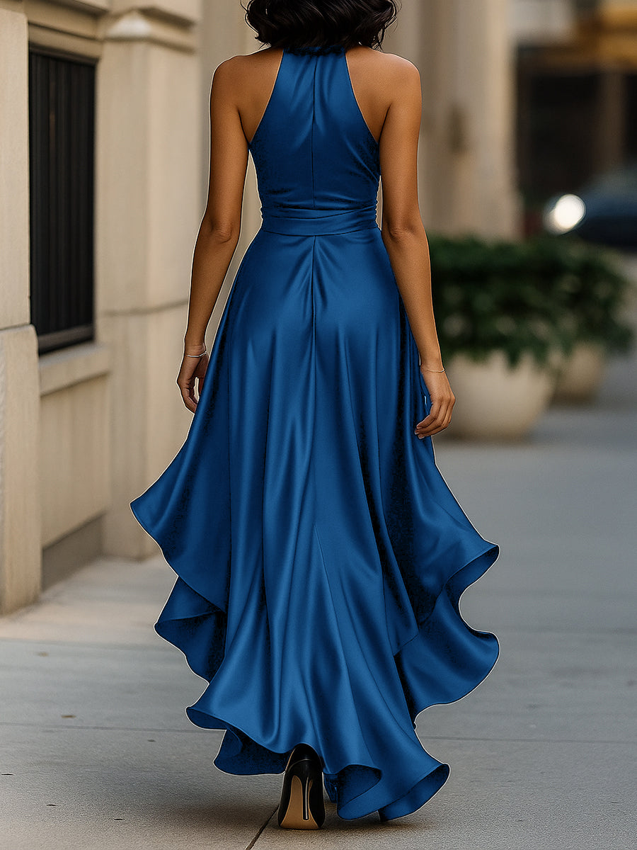 Halter Ruched Ruffled Dress