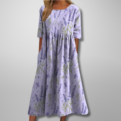 Short Sleeved Round Neck Floral Dress