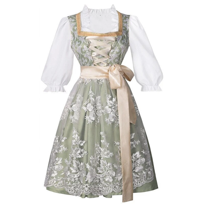 Women's Square Neck Short Sleeve Lace-Up Sage Green Midi Dress