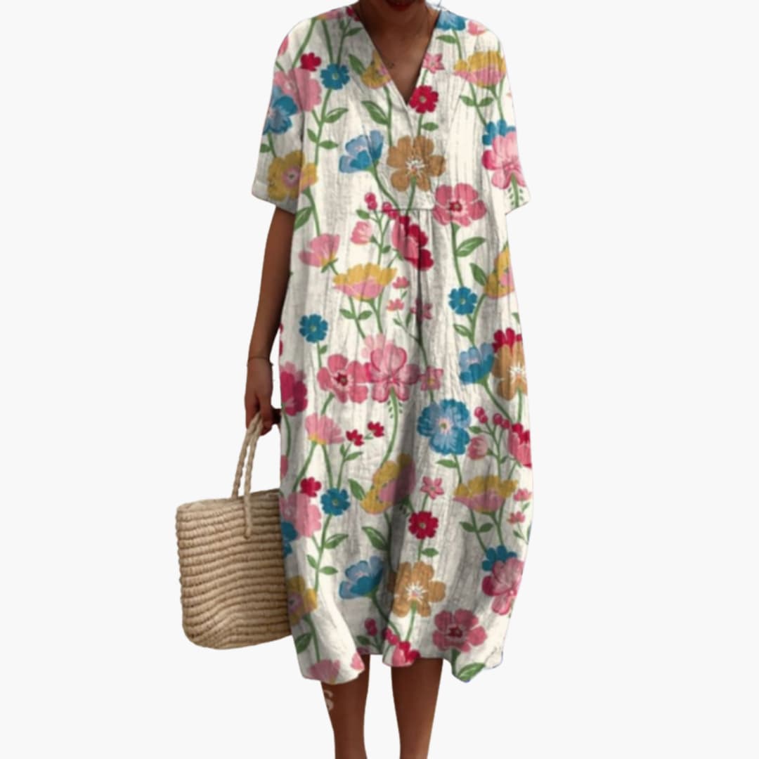 Floral Gathered Loose Oversized Printed Midi Dress