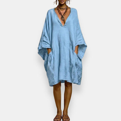 Low Wide Draped Loose Solid Midi Dress