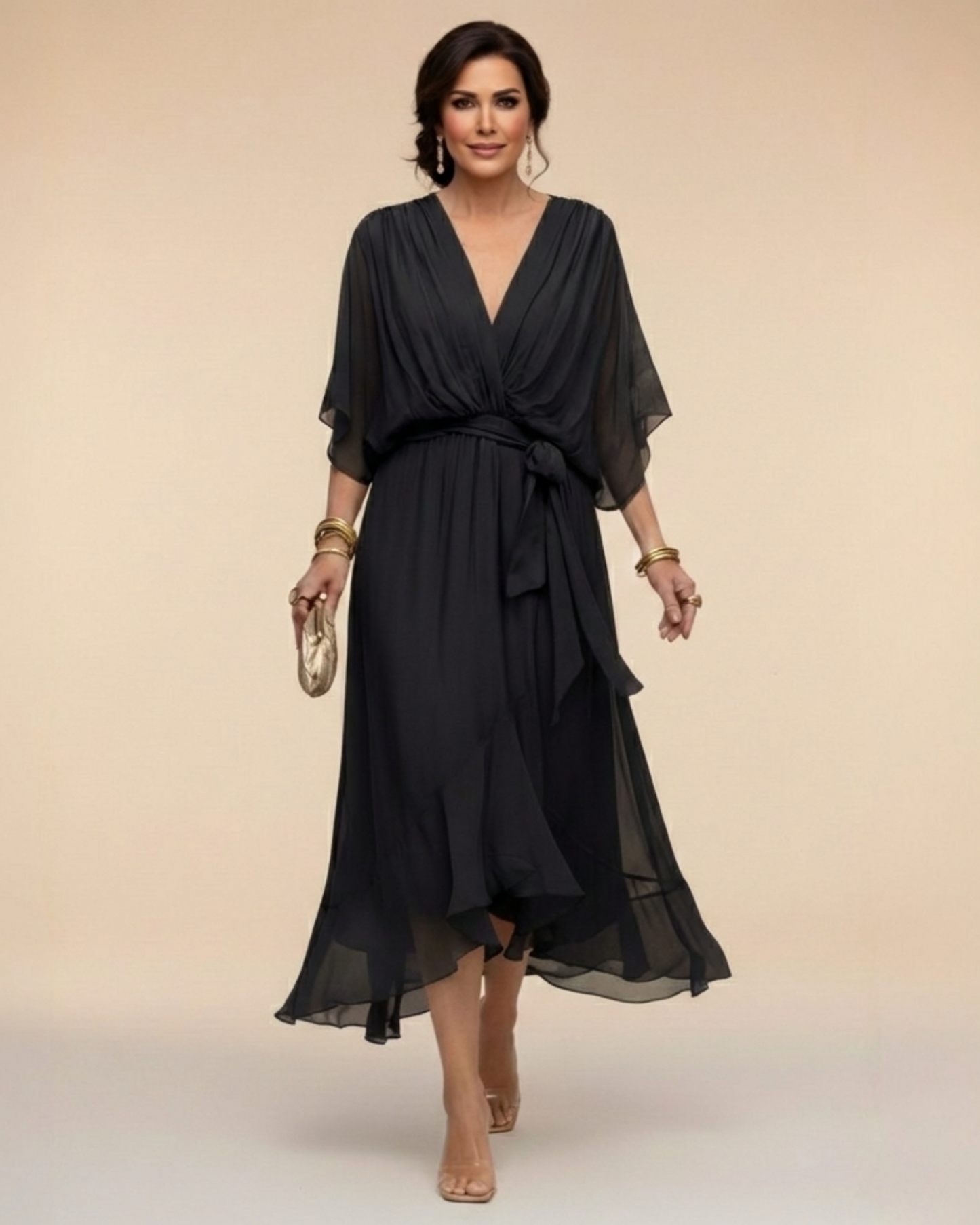 Gathered V-Neck Dress