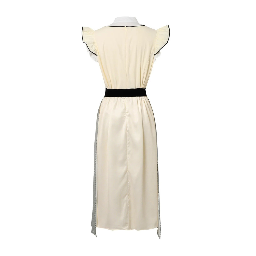 Women's Square Neck Ruffle Sleeve Striped Midi Dirndl Dress