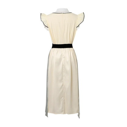 Women's Square Neck Ruffle Sleeve Striped Midi Dirndl Dress