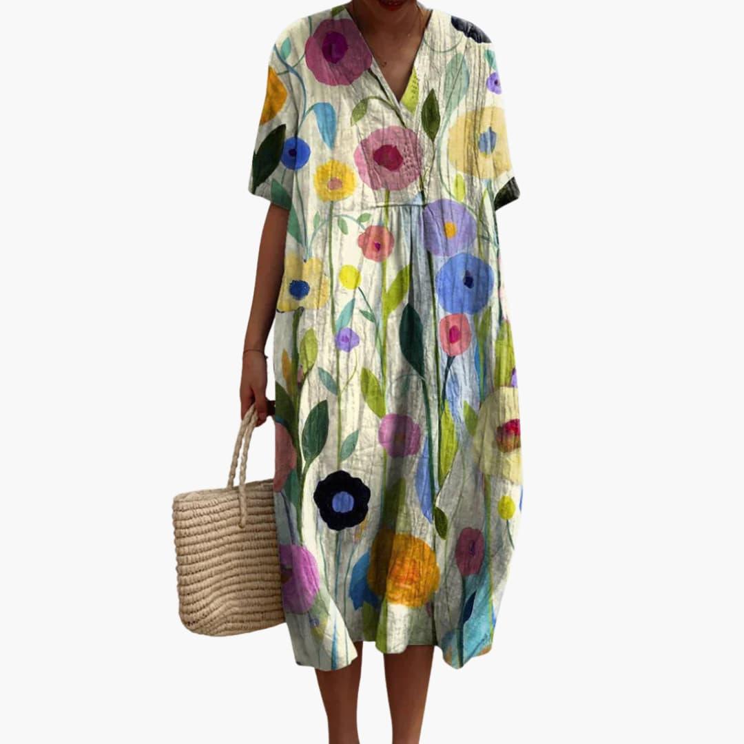 Floral Gathered Loose Oversized Printed Midi Dress
