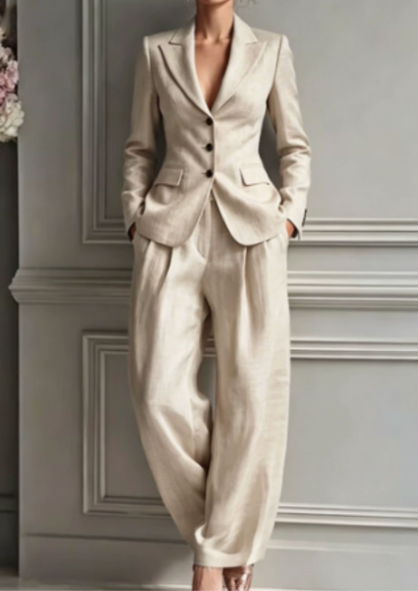 Tailored Collared Fitted Pleated Wide Long Set