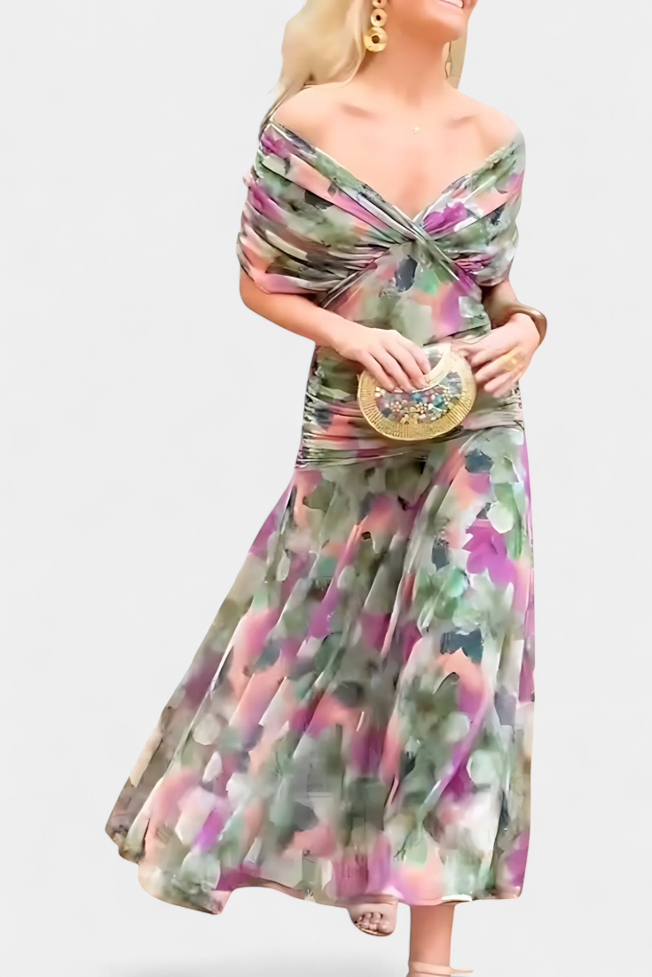 Twist Front Pleated Long Dress