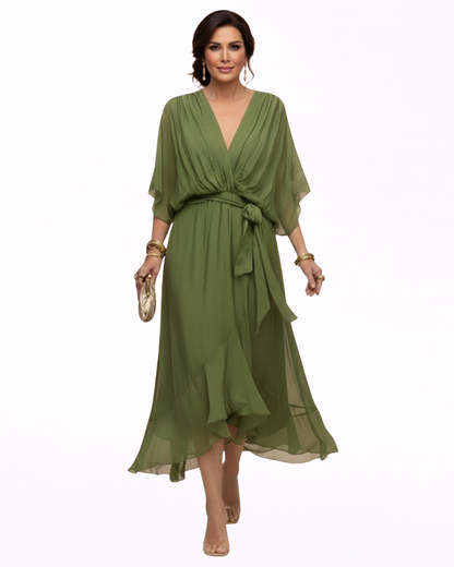 Gathered V-Neck Dress