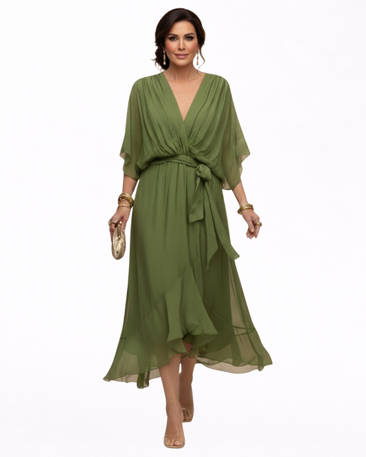 Gathered V-Neck Dress