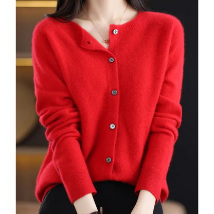 Round Buttoned Ribbed Cuffed Relaxed Cardigan