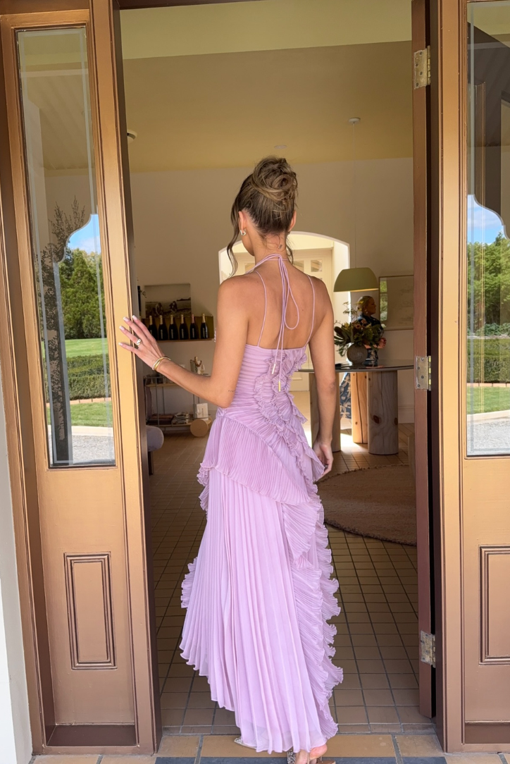 Sleeveless Ruffled Accordion Pleated Maxi Dress