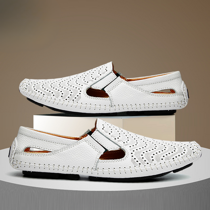 Perforated Stitched Cutout Textured Flat Closed Sandals