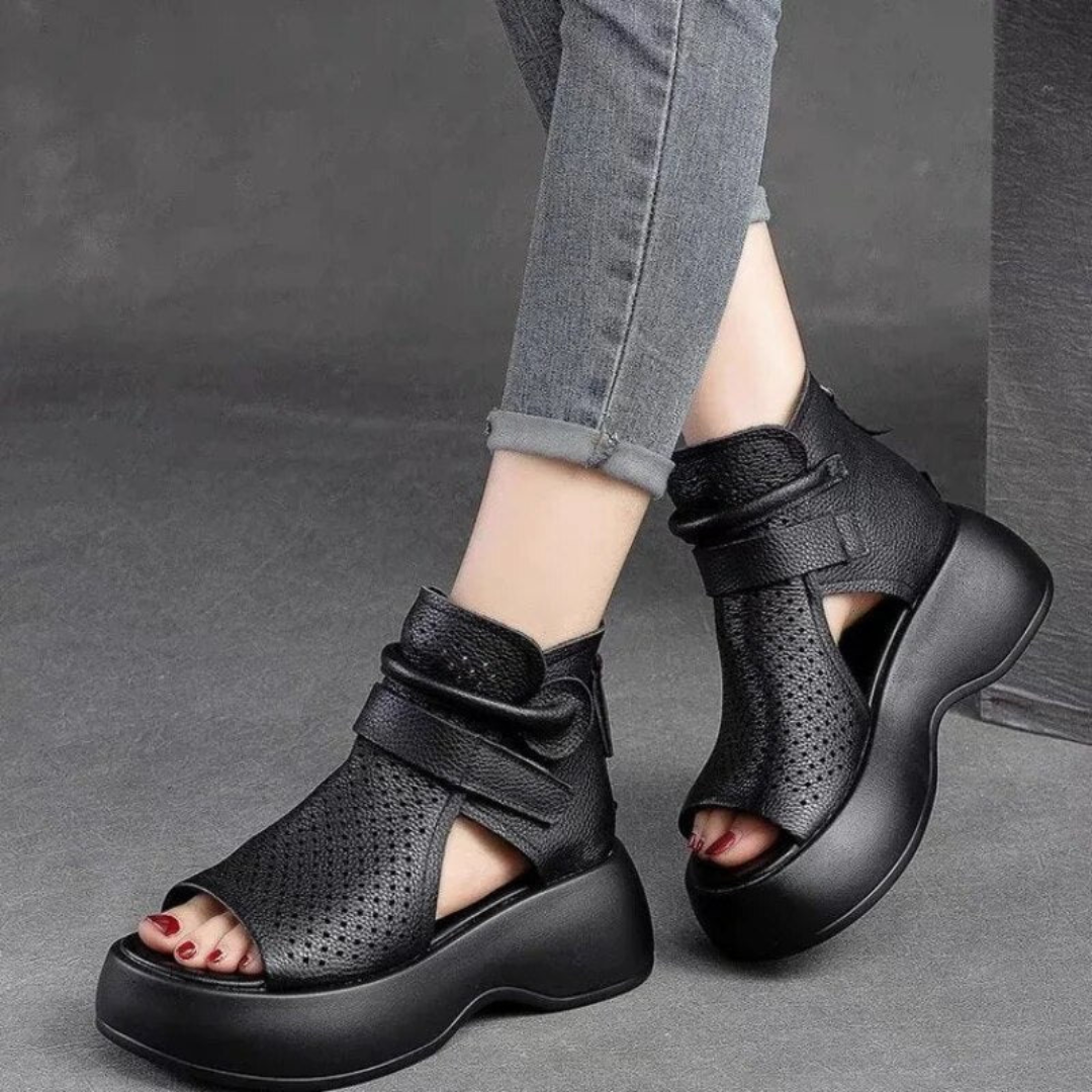 Perforated Open Toe Platform Sandals