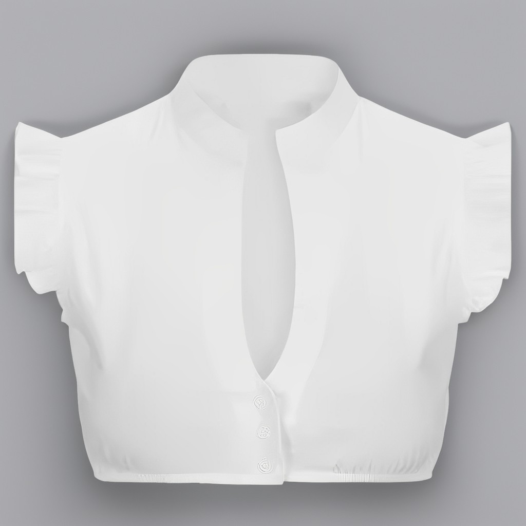 Women's Mandarin Collar Ruffle Cap Sleeve Blouse