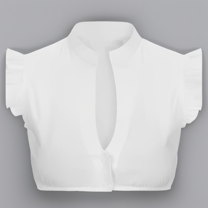 Women's Mandarin Collar Ruffle Cap Sleeve Blouse