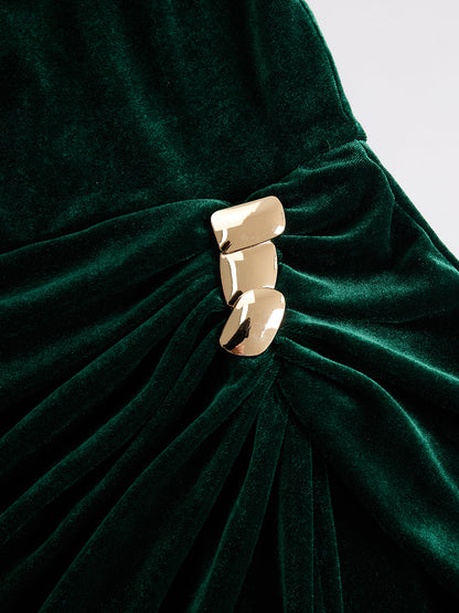 Cowl Ruched Fitted Long Asymmetric Midi Dress