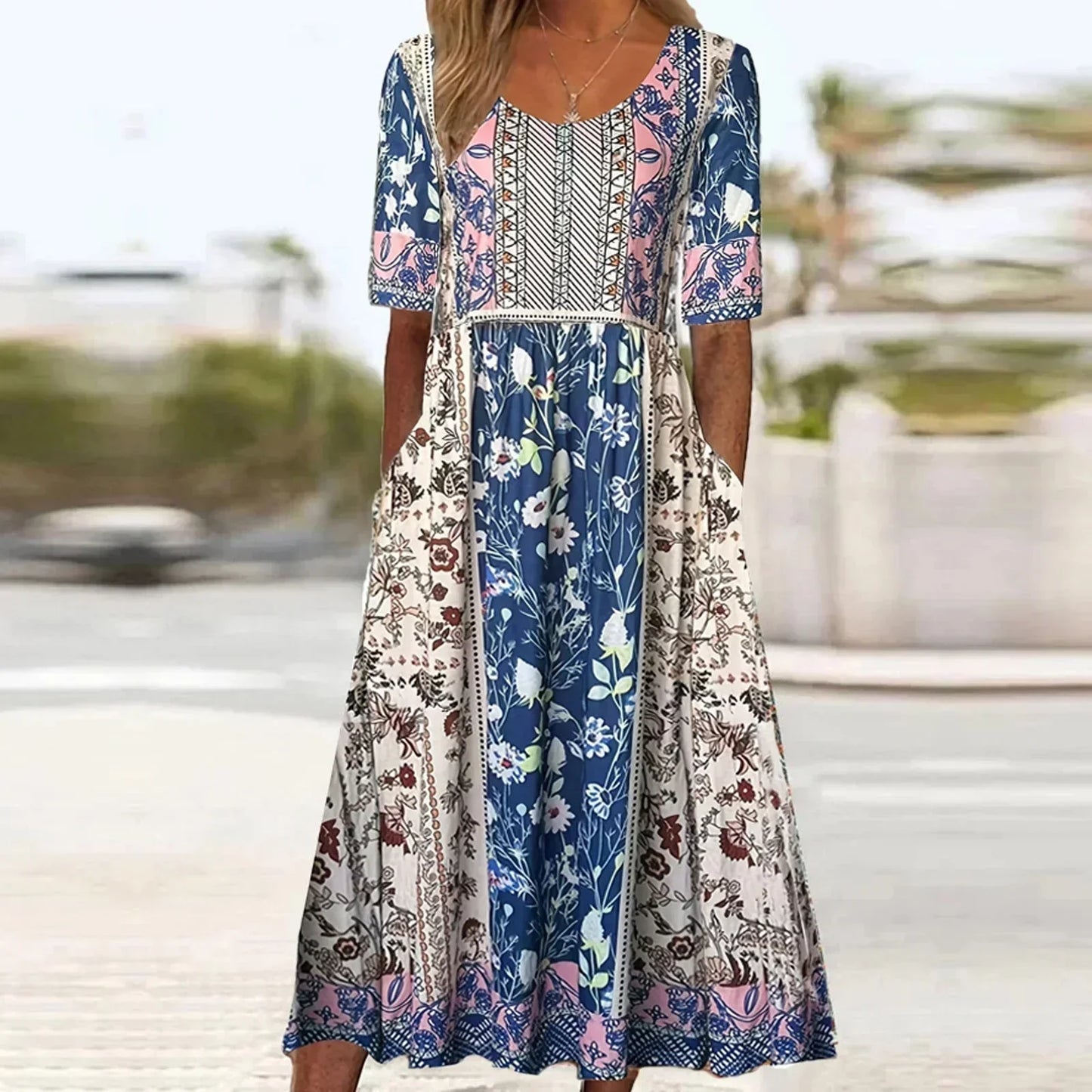 Floral Printed Scoop Smocked Tiered Dress